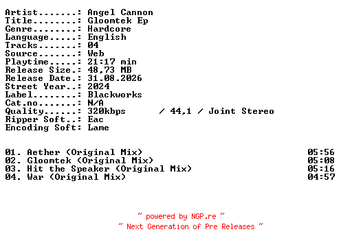 NFO for the release Angel_Cannon-Gloomtek_EP-WEB-2024-XTC_iNT by XTC_iNT