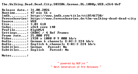 NFO for the release The.Walking.Dead.Dead.City.S03E06.German.DL.1080p.WEB.x264-WvF by WvF