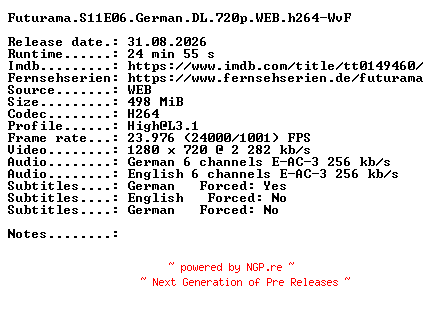NFO for the release Futurama.S11E06.German.DL.720p.WEB.h264-WvF by WvF