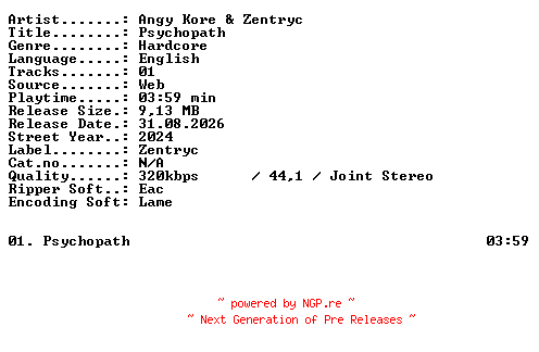 NFO for the release Angy_Kore_and_Zentryc-Psychopath-SINGLE-WEB-2024-XTC_iNT by XTC_iNT