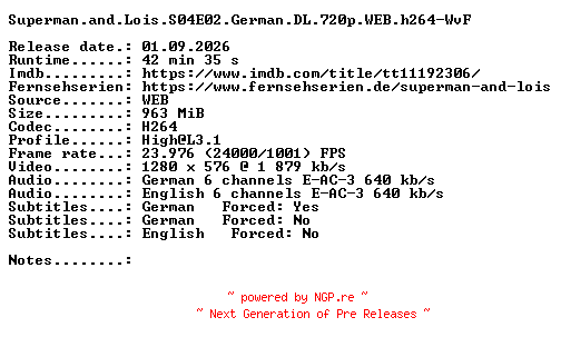NFO for the release Superman.and.Lois.S04E02.German.DL.720p.WEB.h264-WvF by WvF