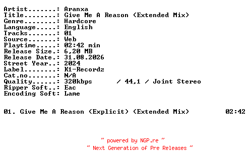 NFO for the release Aranxa-Give_Me_A_Reason_(Extended_Mix)-SINGLE-WEB-2024-XTC_iNT by XTC_iNT