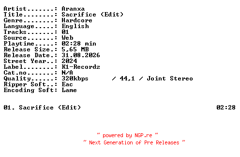 NFO for the release Aranxa-Sacrifice_(Edit)-SINGLE-WEB-2024-XTC_iNT by XTC_iNT