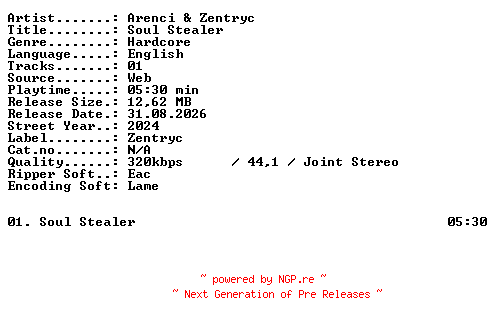 NFO for the release Arenci_and_Zentryc-Soul_Stealer-SINGLE-WEB-2024-XTC_iNT by XTC_iNT
