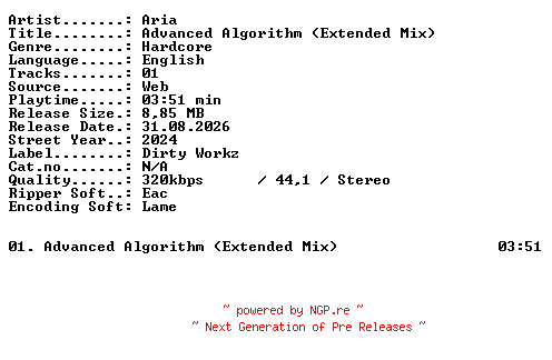 NFO for the release Aria-Advanced_Algorithm_(Extended_Mix)-SINGLE-WEB-2024-XTC_iNT by XTC_iNT