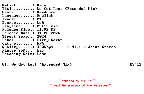 NFO for the release Aria-We_Got_Lost_(Extended_Mix)-SINGLE-WEB-2024-XTC_iNT by XTC_iNT