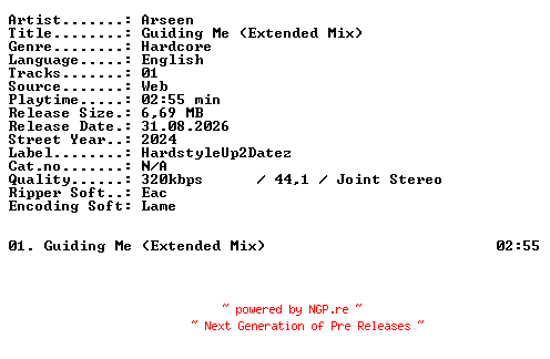 NFO for the release Arseen-Guiding_Me_(Extended_Mix)-SINGLE-WEB-2024-XTC_iNT by XTC_iNT