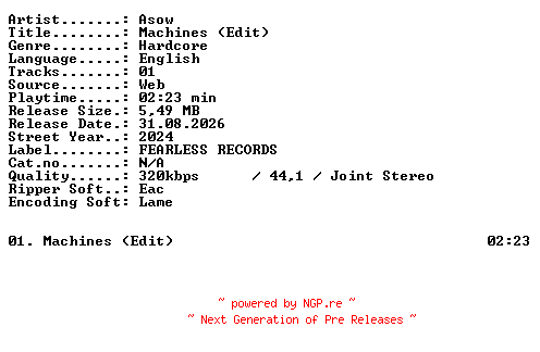 NFO for the release Asow-Machines_(Edit)-SINGLE-WEB-2024-XTC_iNT by XTC_iNT