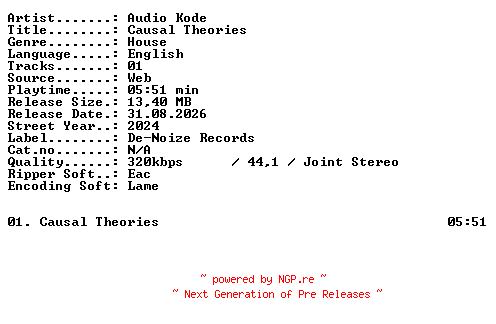 NFO for the release Audio_Kode-Causal_Theories-SINGLE-WEB-2024-XTC_iNT by XTC_iNT