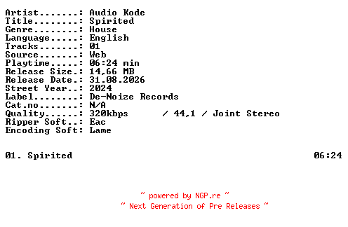 NFO for the release Audio_Kode-Spirited-SINGLE-WEB-2024-XTC_iNT by XTC_iNT