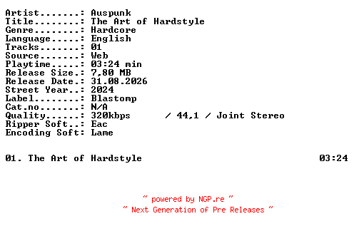 NFO for the release Auspunk-The_Art_of_Hardstyle-SINGLE-WEB-2024-XTC_iNT by XTC_iNT