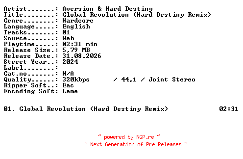 NFO for the release Aversion_and_Hard_Destiny-Global_Revolution_(Hard_Destiny_Remix)-SINGLE-WEB-2024-XTC_iNT by XTC_iNT