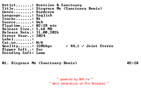 NFO for the release Aversion_and_Sanctuary-Disgrace_Me_(Sanctuary_Remix)-SINGLE-WEB-2024-XTC_iNT by XTC_iNT