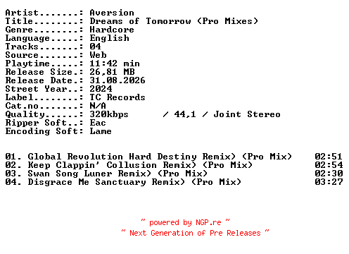NFO for the release Aversion-Dreams_of_Tomorrow_(Pro_Mixes)-WEB-2024-XTC_iNT by XTC_iNT