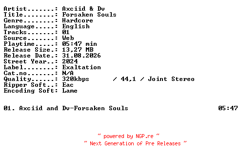 NFO for the release Axciid_and_Dv-Forsaken_Souls-SINGLE-WEB-2024-XTC_iNT by XTC_iNT