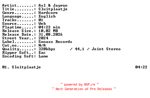 NFO for the release Axl_and_Jayron-Sluitplaatje-SINGLE-WEB-2024-XTC_iNT by XTC_iNT