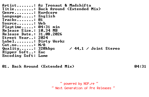 NFO for the release Az_Tronaut_and_Madshifta-Back_Around_(Extended_Mix)-SINGLE-WEB-2024-XTC_iNT by XTC_iNT