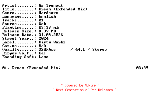 NFO for the release Az_Tronaut-Dream_(Extended_Mix)-SINGLE-WEB-2024-XTC_iNT by XTC_iNT