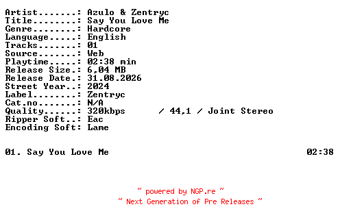 NFO for the release Azulo_and_Zentryc-Say_You_Love_Me-SINGLE-WEB-2024-XTC_iNT by XTC_iNT