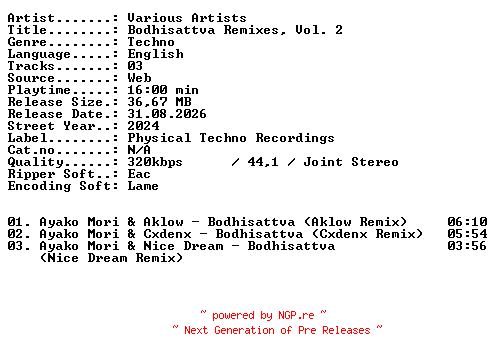 NFO for the release VA-Bodhisattva_Remixes_Vol_2-WEB-2024-XTC_iNT by XTC_iNT