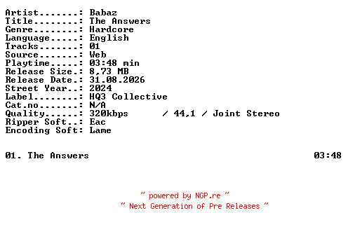 NFO for the release Babaz-The_Answers-SINGLE-WEB-2024-XTC_iNT by XTC_iNT