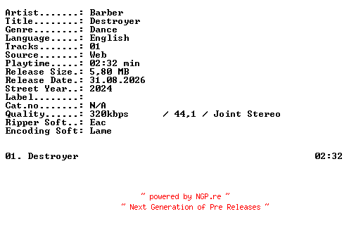 NFO for the release Barber-Destroyer-SINGLE-WEB-2024-XTC_iNT by XTC_iNT