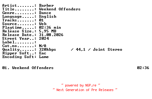 NFO for the release Barber-Weekend_Offenders-SINGLE-WEB-2024-XTC_iNT by XTC_iNT