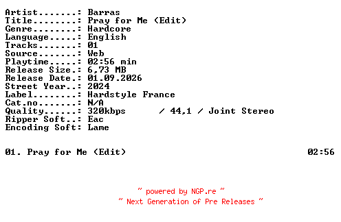 NFO for the release Barras-Pray_for_Me_(Edit)-SINGLE-WEB-2024-XTC_iNT by XTC_iNT