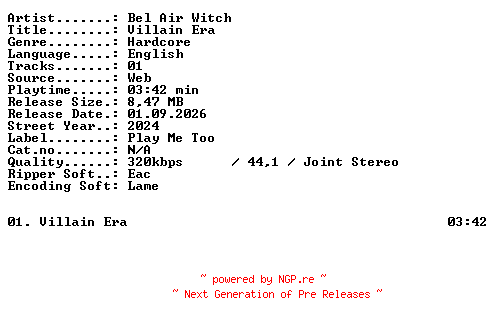 NFO for the release Bel_Air_Witch-Villain_Era-SINGLE-WEB-2024-XTC_iNT by XTC_iNT