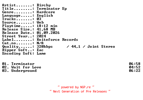 NFO for the release Birchy-Terminator_EP-WEB-2024-XTC_iNT by XTC_iNT