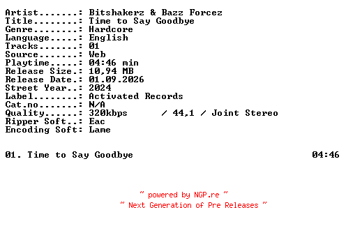 NFO for the release Bitshakerz_and_Bazz_Forcez-Time_to_Say_Goodbye-SINGLE-WEB-2024-XTC_iNT by XTC_iNT