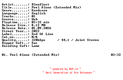 NFO for the release Bloodlust-Feel_Alone_(Extended_Mix)-SINGLE-WEB-2022-XTC_iNT by XTC_iNT