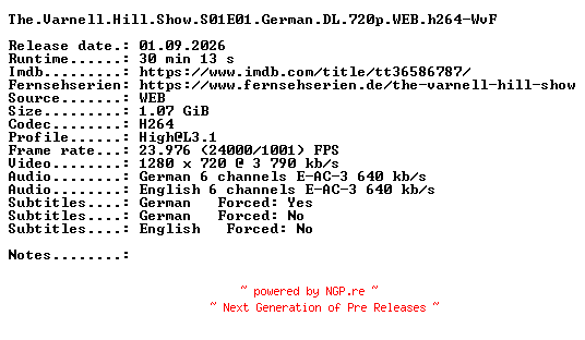 NFO for the release The.Varnell.Hill.Show.S01E01.German.DL.720p.WEB.h264-WvF by WvF