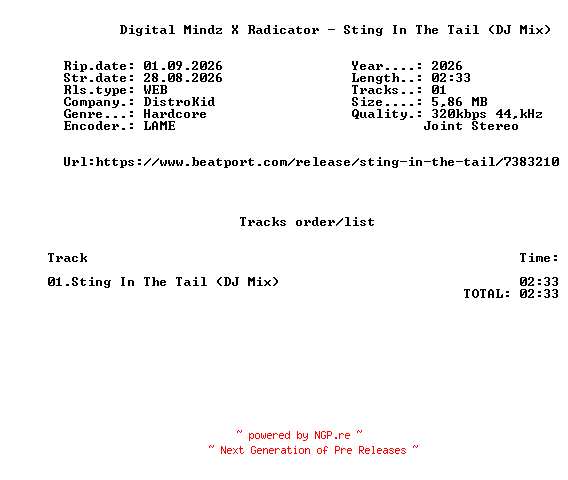NFO for the release Digital_Mindz_X_Radicator_-_Sting_In_The_Tail_(DJ_Mix)-SINGLE-WEB-2026-FMC by FMC