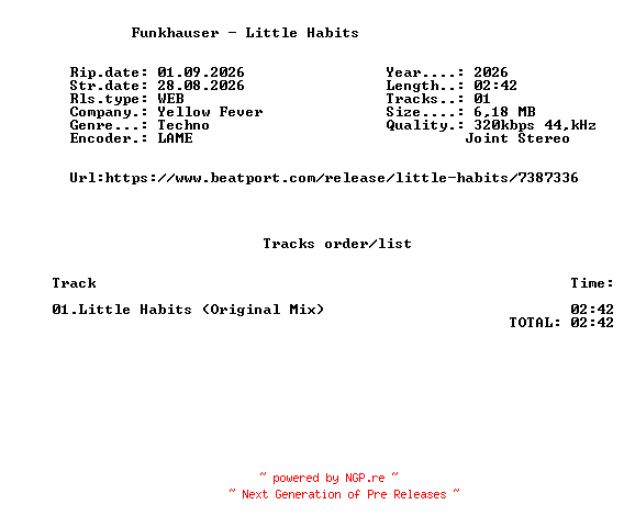 NFO for the release Funkhauser_-_Little_Habits-(YELLOWFEVER128)-SINGLE-WEB-2026-FMC by FMC