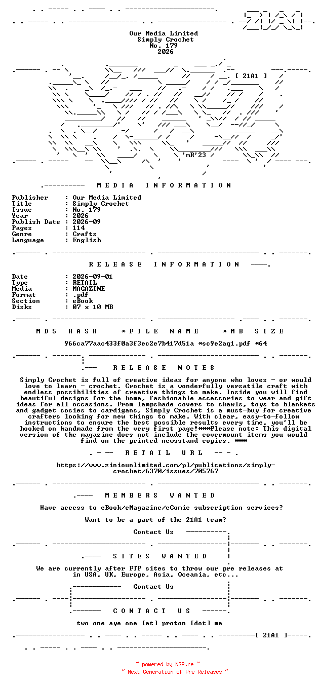 NFO for the release Simply.Crochet.No.179.2026.RETAIL.MAGAZINE.eBook-21A1 by 21A1