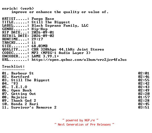 NFO for the release Fuego_Base-Still_The_Biggest-WEB-2026-ENRiCH by ENRiCH