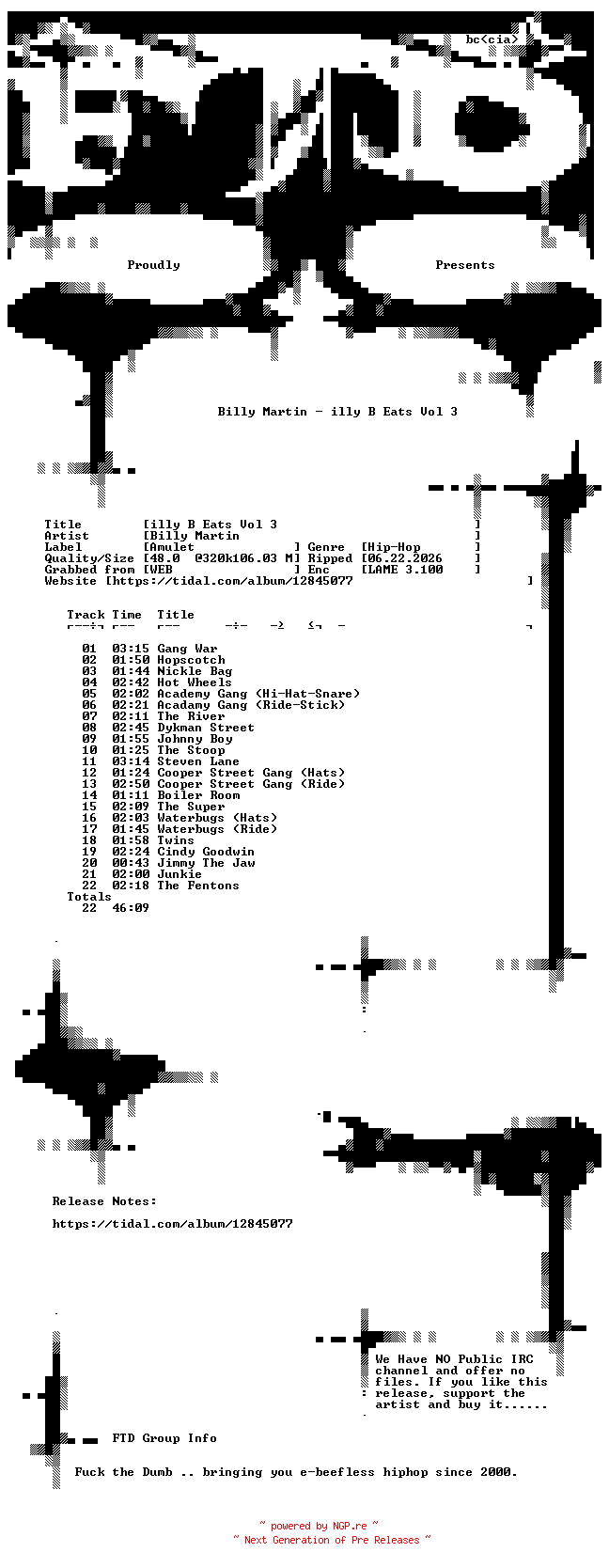 NFO for the release Billy_Martin-illy_B_Eats_Vol_3-WEB-2006-FTD by FTD
