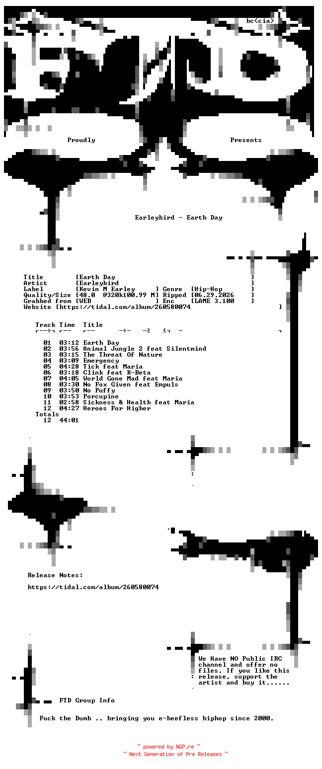 NFO for the release Earleybird-Earth_Day-WEB-2023-FTD by FTD