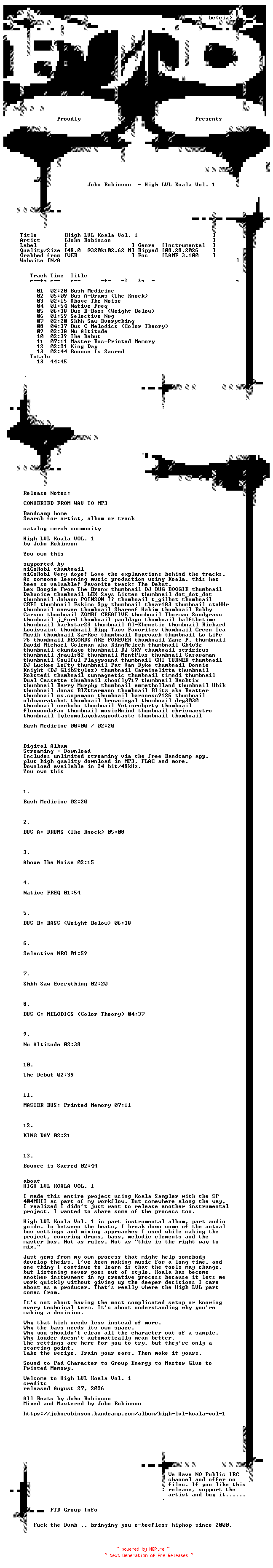 NFO for the release John_Robinson-High_LVL_Koala_Vol._1-WEB-2026-FTD by FTD