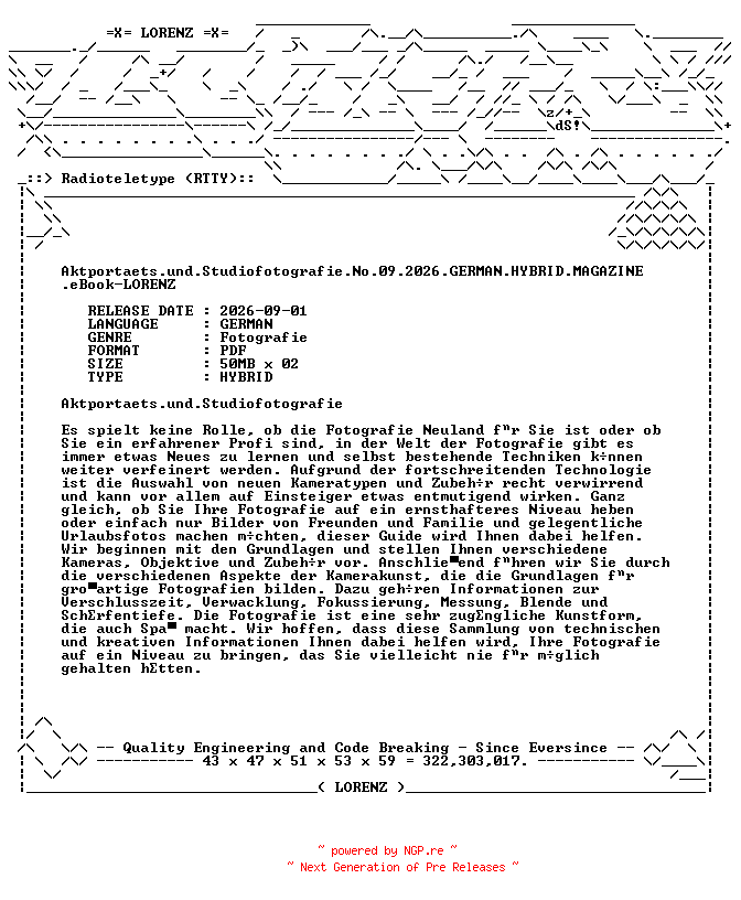 NFO for the release Aktportaets.und.Studiofotografie.No.09.2026.GERMAN.HYBRID.MAGAZINE.eBook-LORENZ by LORENZ