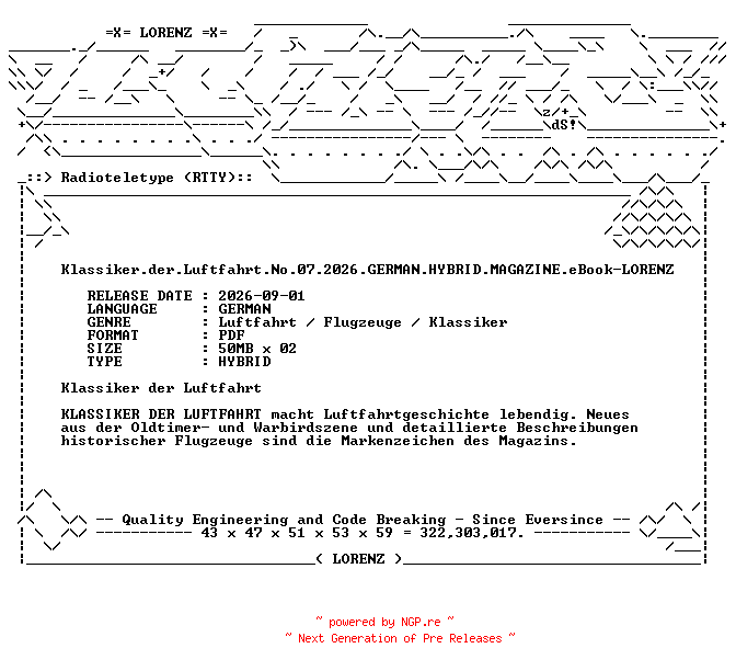 NFO for the release Klassiker.der.Luftfahrt.No.07.2026.GERMAN.HYBRID.MAGAZINE.eBook-LORENZ by LORENZ
