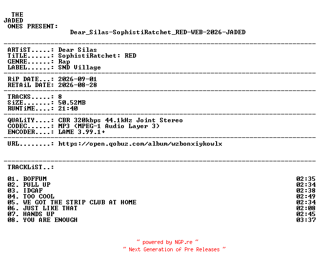 NFO for the release Dear_Silas-SophistiRatchet_RED-WEB-2026-JADED by JADED