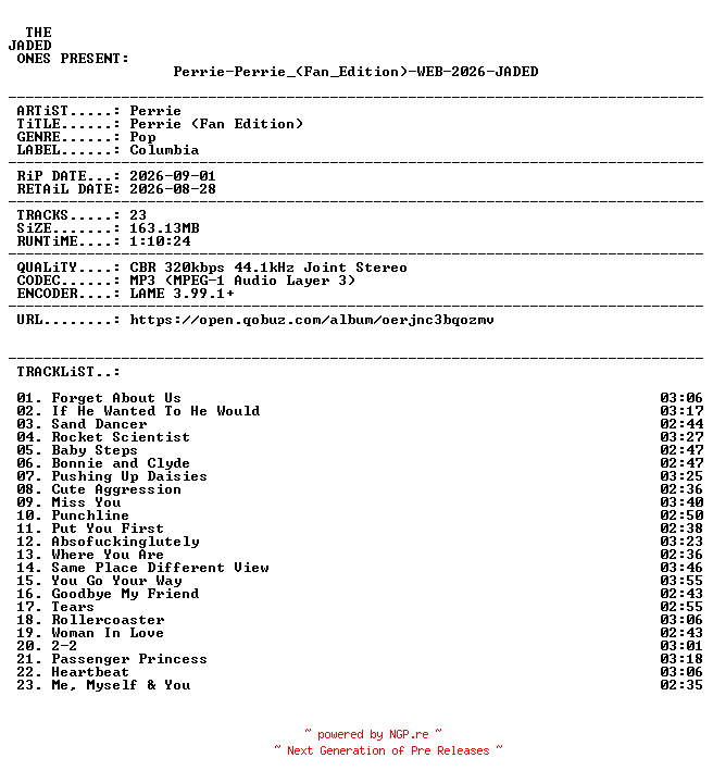 NFO for the release Perrie-Perrie_(Fan_Edition)-WEB-2026-JADED by JADED