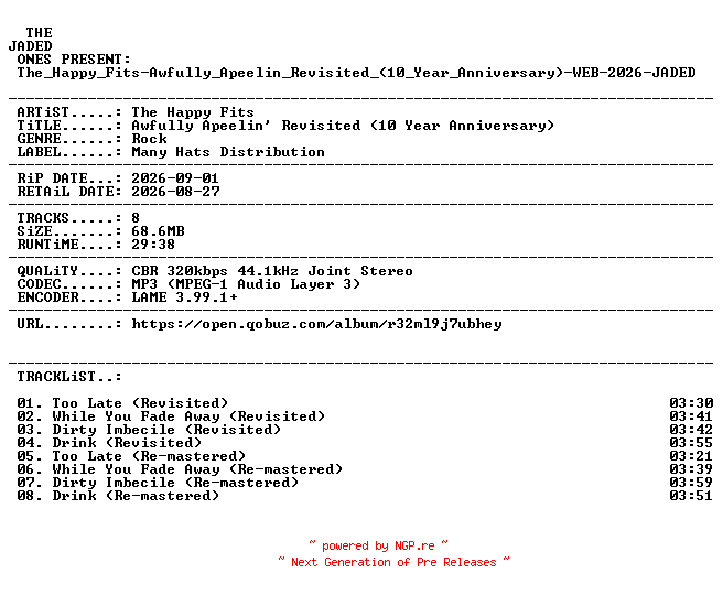 NFO for the release The_Happy_Fits-Awfully_Apeelin_Revisited_(10_Year_Anniversary)-WEB-2026-JADED by JADED