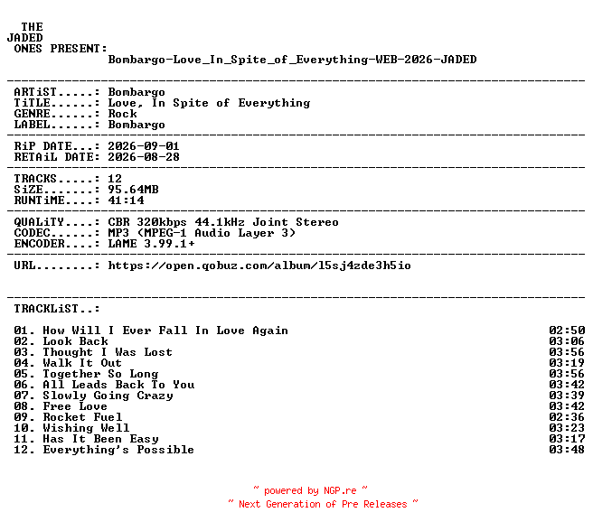 NFO for the release Bombargo-Love_In_Spite_of_Everything-WEB-2026-JADED by JADED