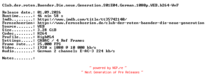 NFO for the release Club.der.roten.Baender.Die.neue.Generation.S01E04.German.1080p.WEB.h264-WvF by WvF