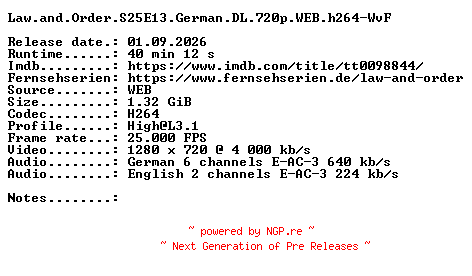NFO for the release Law.and.Order.S25E13.German.DL.720p.WEB.h264-WvF by WvF