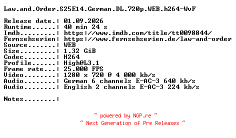 NFO for the release Law.and.Order.S25E14.German.DL.720p.WEB.h264-WvF by WvF