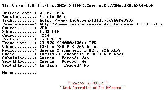 NFO for the release The.Varnell.Hill.Show.2026.S01E02.German.DL.720p.WEB.h264-WvF by WvF